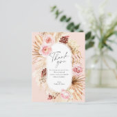 Carte Postale Boho rose vif Pampas Grass Mariage Floral Merci (Debout devant)