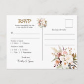 Carte Postale Boho Roses de couleur douce / Fleurs blanches RSVP (Dos)