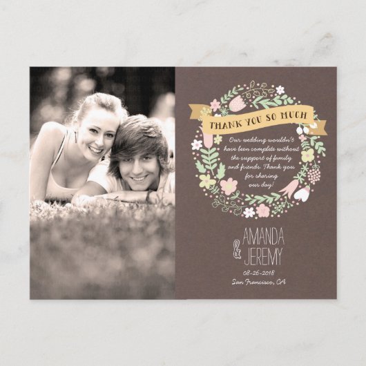 Carte Postale Boho Rustique Pastel Fleur Merci Wreath (Devant)