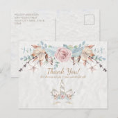 Carte Postale Boho Rustique Woodland Floral Unicorn Merci (Devant / Derrière)