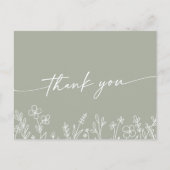 Carte Postale Boho Sage Green Wildflower Wedding Thank You (Devant)