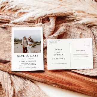 Carte Postale Boho Save the Date, photo minimaliste Enregistrer