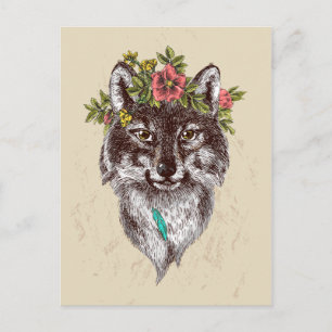 Carte Postale Boho Style Wolf Halo Portrait