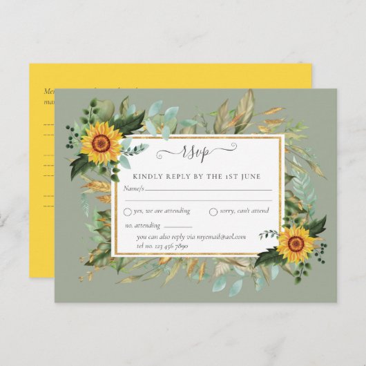 Carte Postale Boho Sunflower Sage Mariage de verdure (Devant / Derrière)