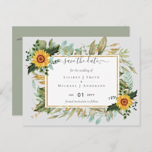 Carte Postale Boho Sunflower Sage Mariage de verdure (Devant / Derrière)