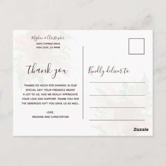 Carte Postale Boho Terracotta rouille Mariage Floral Merci (Dos)