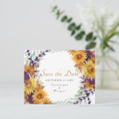 Carte Postale Boho tournesol script or floral Enregistrer la dat (Debout devant)
