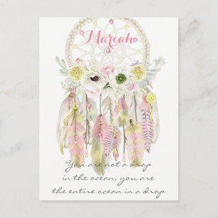 Carte Postale Boho Tribal Dream Catcher Plumes Fleurs autochtone