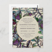 Carte Postale Boho violet faire-part de mariage à feuilles verte (Devant / Derrière)
