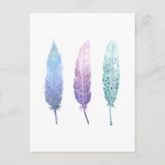 Carte Postale Boho Watercolor Feather Trio (Devant)
