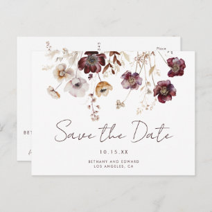 Carte Postale Boho Watercolor Floral Wedding Enregistrer la date