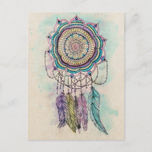 Carte Postale Boho Watercolor Mandala Dreamcatcher (Devant)