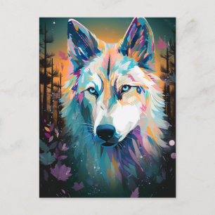 Carte postale Boho White Wolf Surreal Wildlife Art