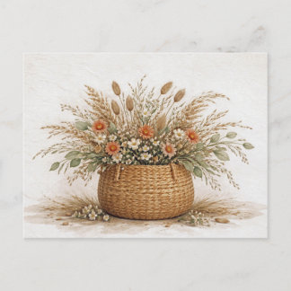 Carte Postale Boho Wildflower Basket Dried Botanical Watercolor 