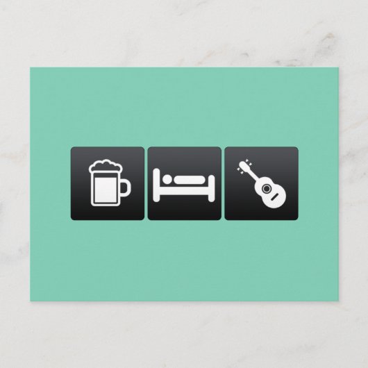 Carte Postale Boire, dormir et Ukuleles (Devant)