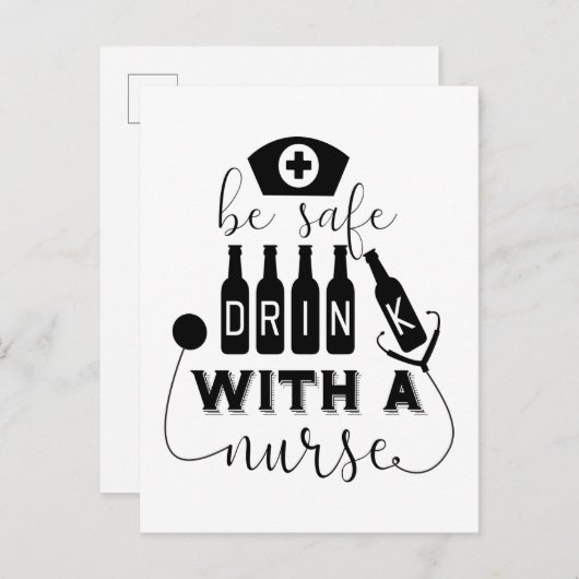 Carte Postale Boire En Toute Sécurité Avec Une Infirmière (Devant / Derrière)