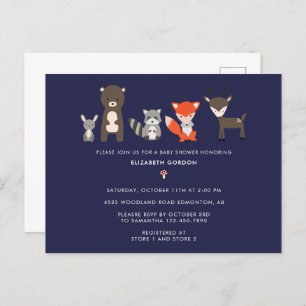 Carte Postale Bois Animaux Baby shower Forêt mite