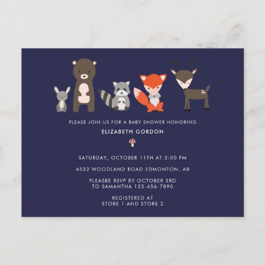 Carte Postale Bois Animaux Baby shower Forêt mite (Devant)