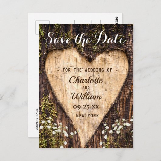 Carte Postale Bois Barque Coeur Bébé Respiration Mariage Enregis (Devant / Derrière)