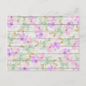 Carte Postale Bois Blanc Rustique Fleurs Vert Menthe Rose Pâle (Devant)