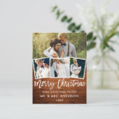 Carte Postale Bois Brush Script Mariage Noël 4 Photo (Debout devant)
