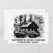 Carte Postale *~* Bois Cabine Sketched Art AP49 Noir Blanc (Devant / Derrière)