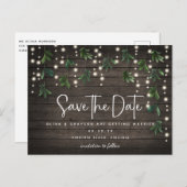 Carte Postale Bois Chaîne Lumières Script Mariage Enregistrer la (Devant / Derrière)