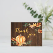 Carte Postale Bois Chute d'eau Orange Citrouille Merci (Debout devant)