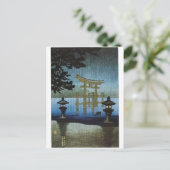 Carte Postale Bois de pluie japonais du soir Art Ukiyo-e (Debout devant)