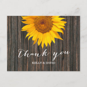Carte Postale Bois foncé rustique et Merci Mariage de tournesol