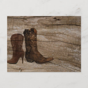 Carte Postale Bois primitif Botte de cow-boy de l'Ouest