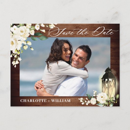 Carte Postale Bois Rose Rustique Photo Mariage Sauvez la date (Devant)