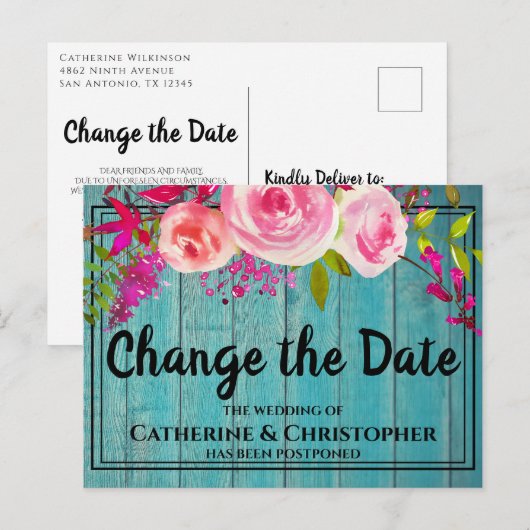 Carte Postale Bois rustique Changer la date de report du Mariage (Devant / Derrière)