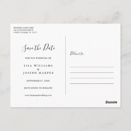 Carte Postale Bois rustique Éclairage Script Enregistrer la date (Dos)