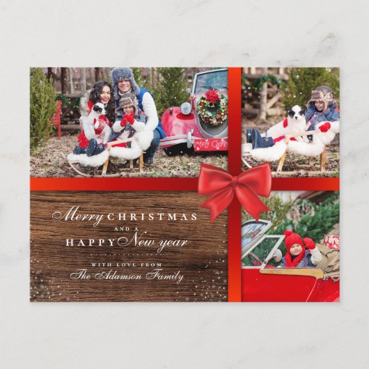 Carte Postale Bois rustique et enveloppement de Noël | 3 Collage (Devant)