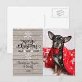 Carte Postale Bois rustique et flocons de neige Photo Chien de N (Devant / Derrière)