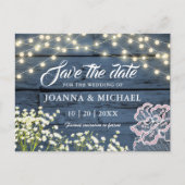 Carte Postale Bois rustique Lumières à cordes bleues de la marin (Devant)