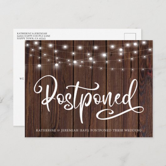 Carte Postale Bois rustique Lumières Mariage Postponton (Devant / Derrière)