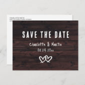 Carte Postale Bois Rustique Mariage Deux Coeurs Sauver La Date (Devant / Derrière)