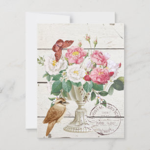 Carte Postale Bois rustique moderne avec fleurs Art botanique