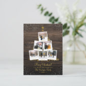 Carte Postale Bois Rustique & Or | Collage Photo d'Arbre de Noël (Debout devant)