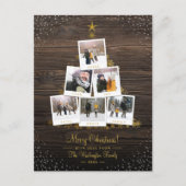 Carte Postale Bois Rustique & Or | Collage Photo d'Arbre de Noël (Devant)