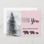 Carte Postale Bois rustique Ours Baby shower rose Merci (Devant / Derrière)