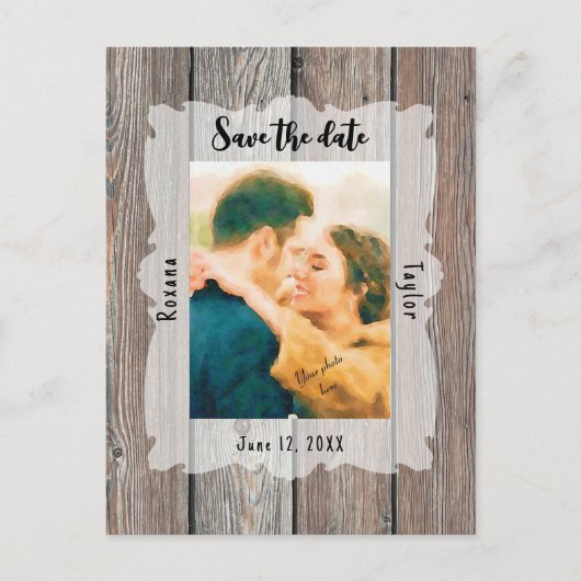 Carte Postale Bois Rustique Planks Mariage Photo Enregistrer Dat (Devant)