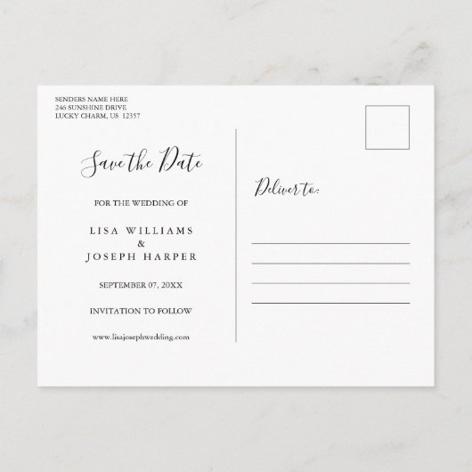 Carte Postale Bois rustique Script photo mariage Enregistrer la  (Dos)