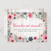 Carte Postale Bois rustique Shabby Chic Rose Anemone Merci (Devant / Derrière)