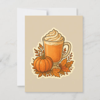 Carte Postale Boisson d'épices citrouilles avec feuilles d'autom