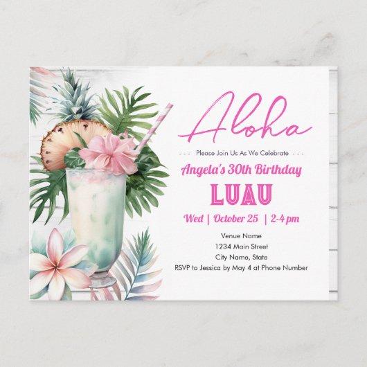 Carte Postale Boisson tropicale Aloha Luau Anniversaire adulte (Devant)