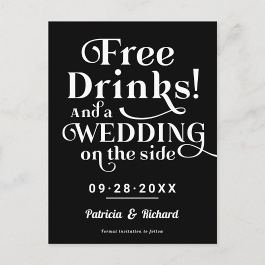 Carte Postale Boissons Gratuites Amusant Mariage Décontracté Enr (Devant)