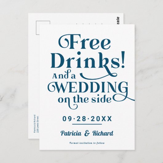 Carte Postale Boissons Gratuites Amusant Mariage Décontracté Enr (Devant / Derrière)